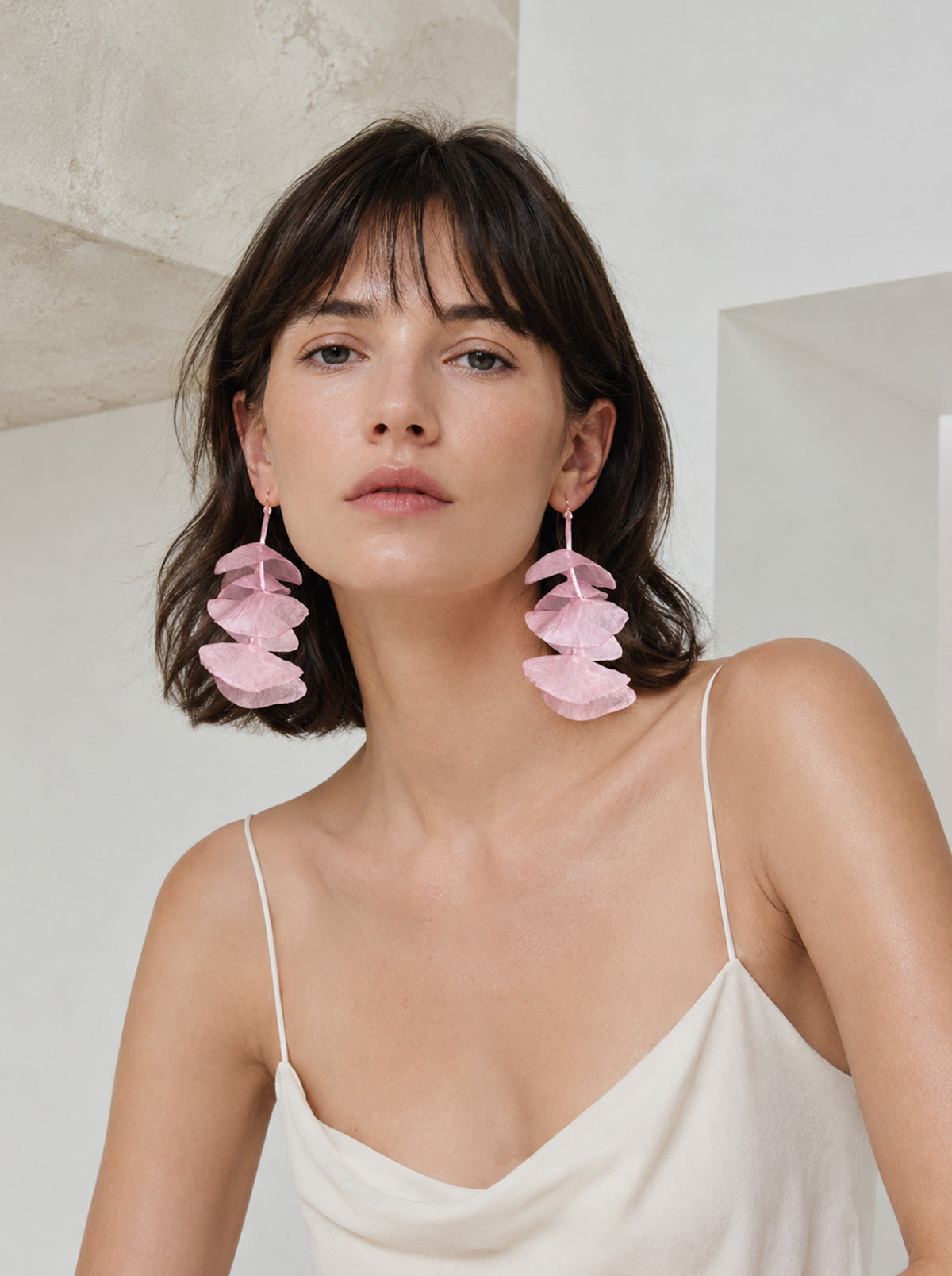 Pendientes colgantes pétalos rosa