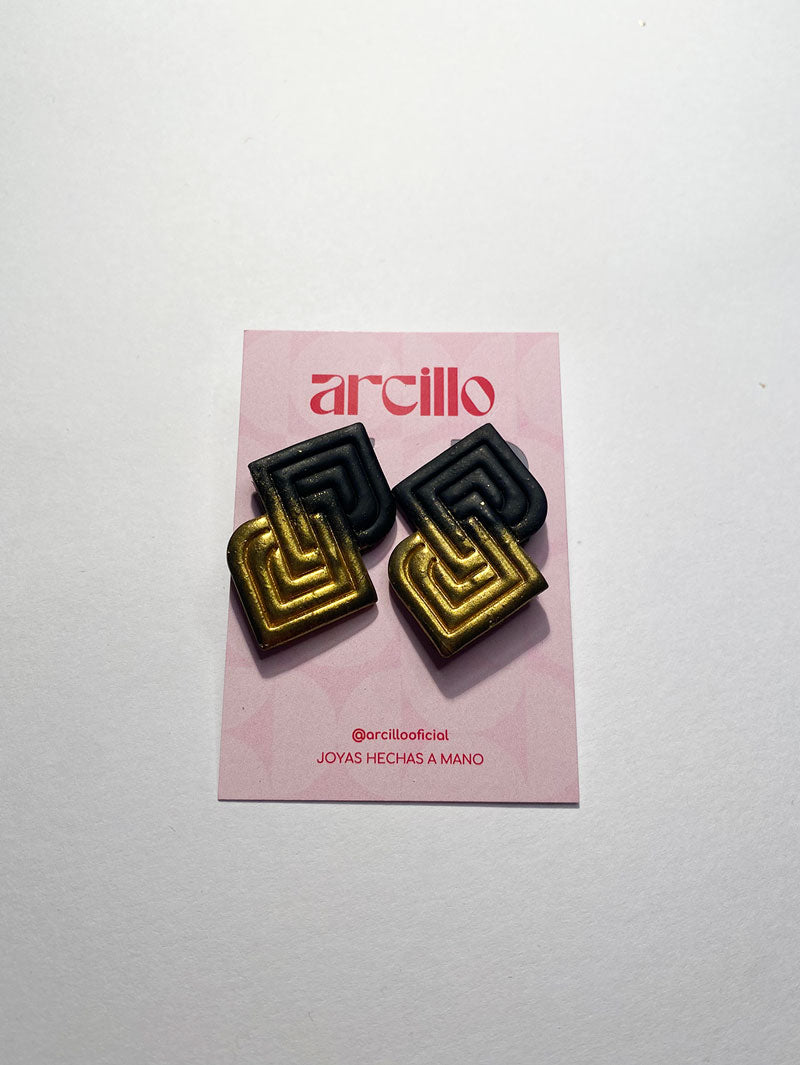 Pendientes geo negro-dorado