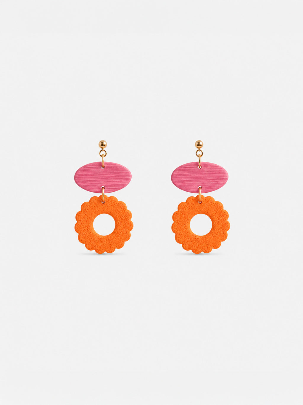 Pendientes flor naranja detalle rosa texturizados