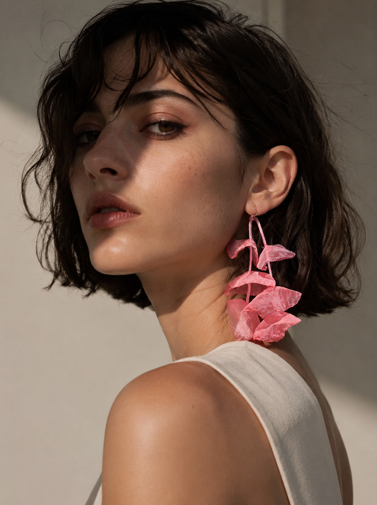 Pendientes colgantes pétalos rosa coral