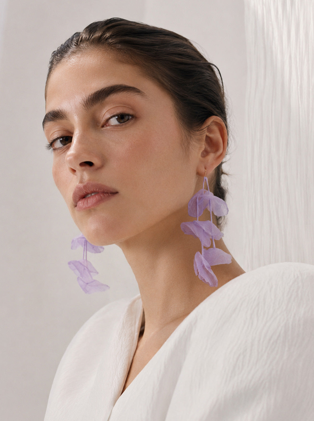 Pendientes colgantes pétalos lavanda
