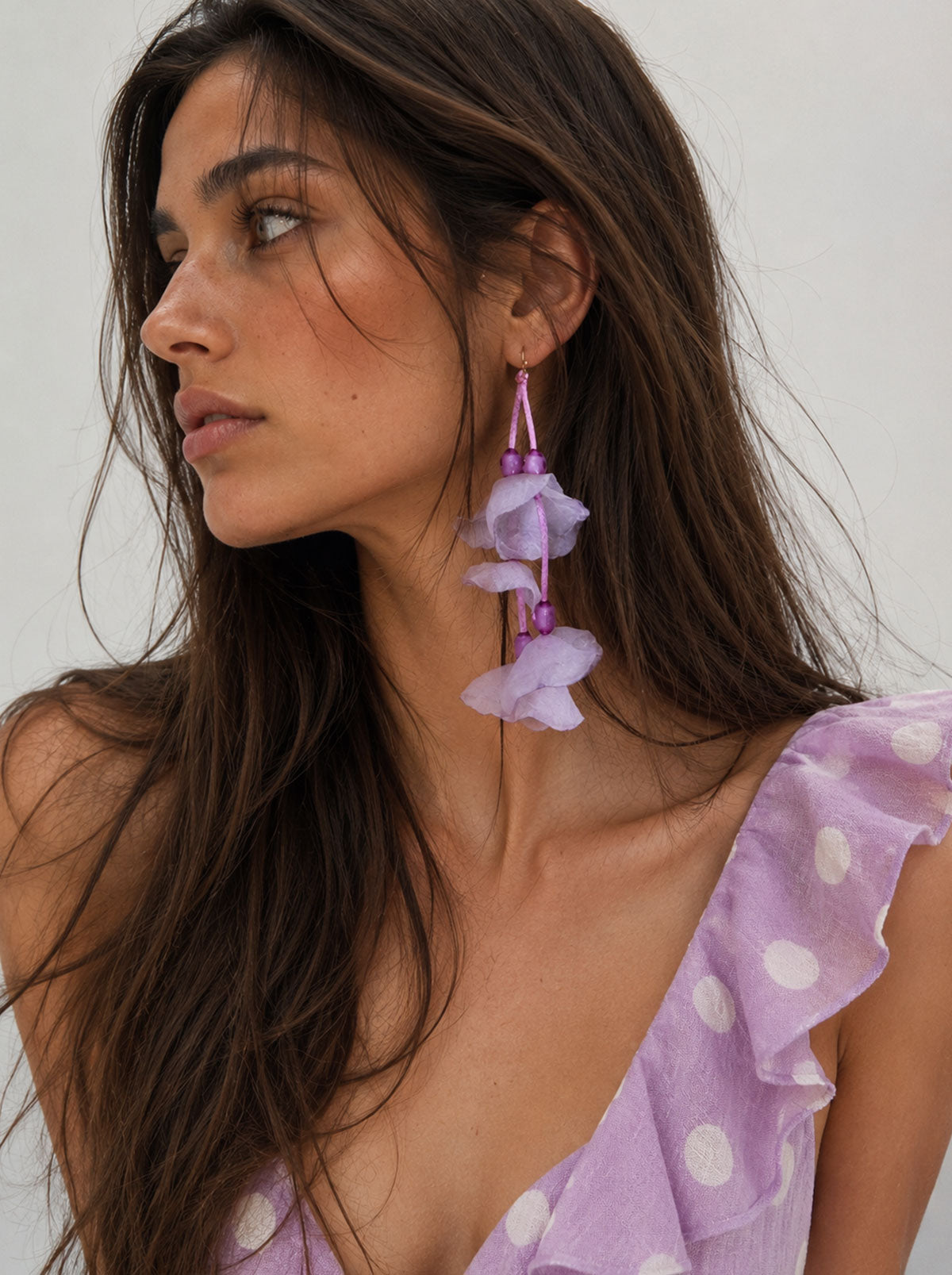 Pendientes colgantes petalo tela