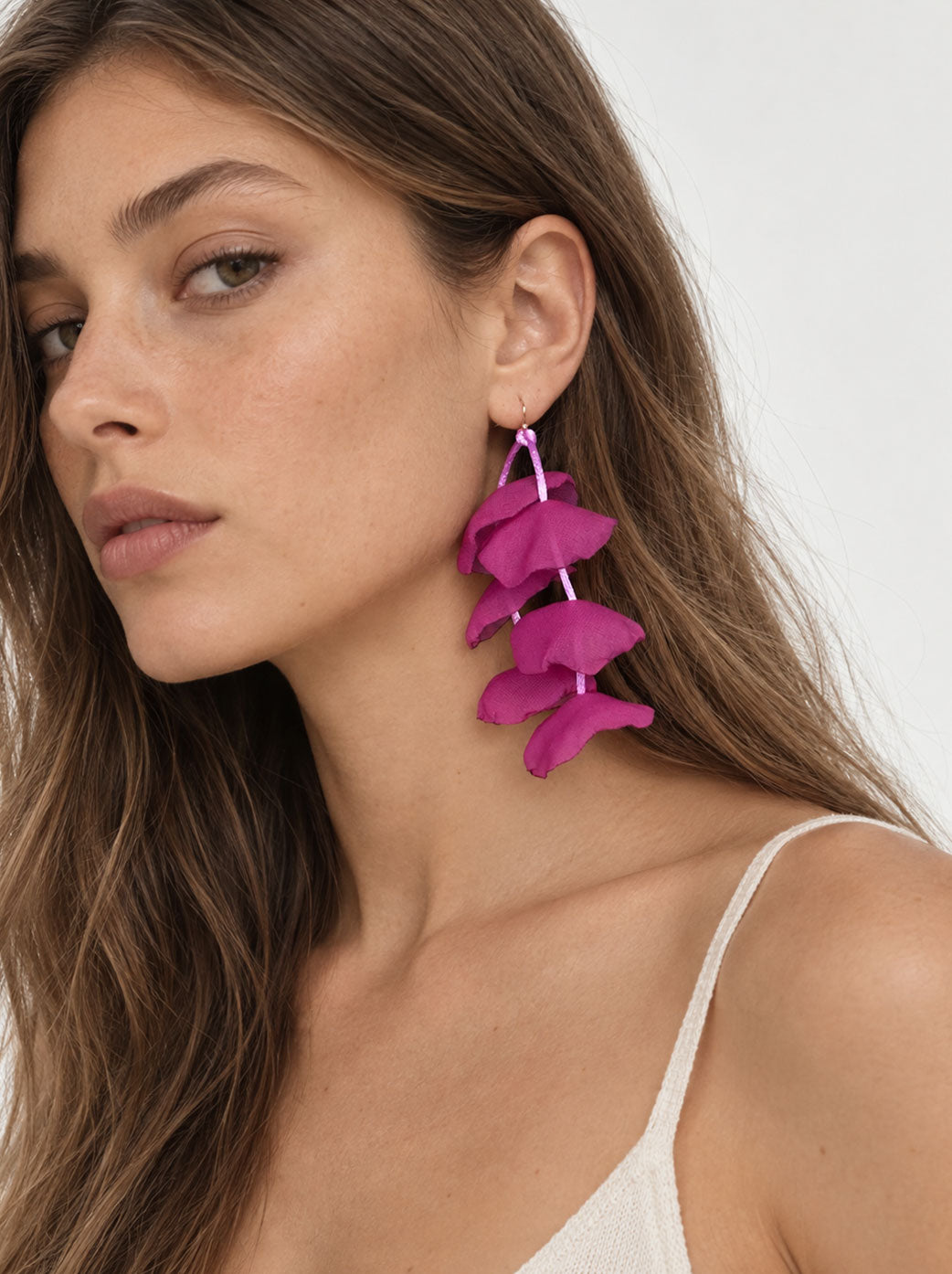 Pendientes colgantes pétalos fucsia
